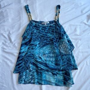 Vintage Blue Patterned Women's Top
